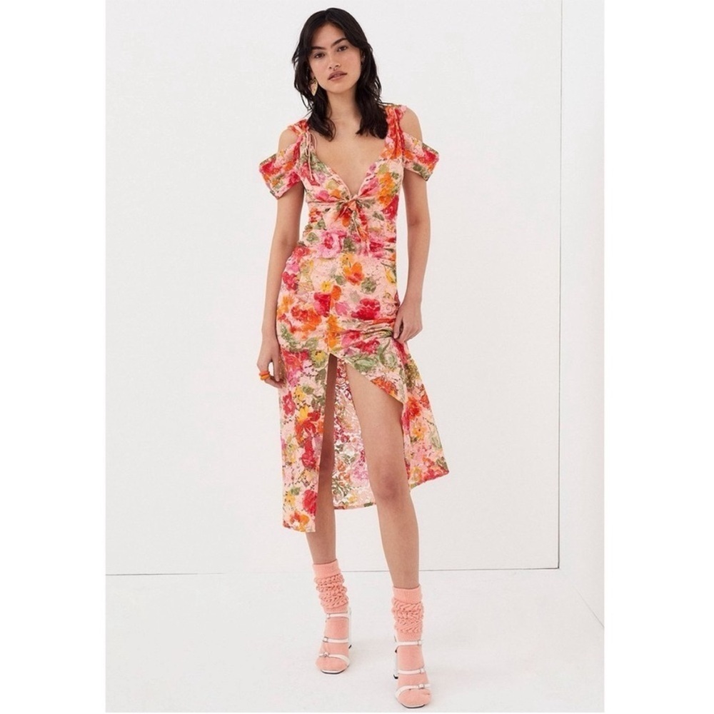 NWT For Love and Lemons Beth Midi Floral Lace Dress in Pink - Picture 2 of 12